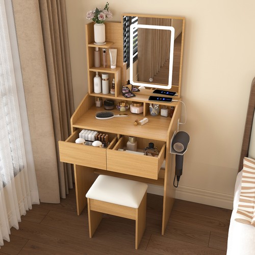 Wood vanity table set - table, led