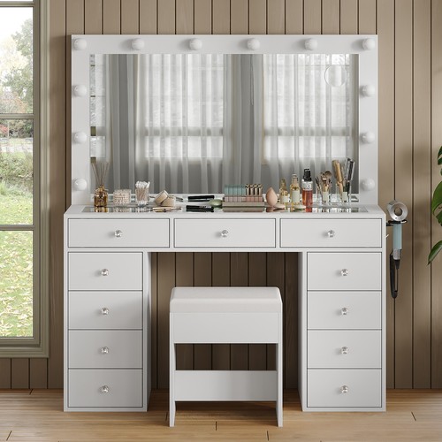 Drawer vanity desk with - vanity, led